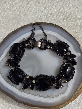 Vintage Juliana Bracelet Delizza  & Elster Black Art Glass Rhinestones & Crystal